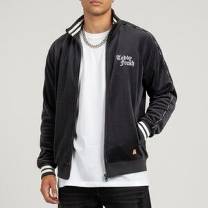 TEDDY FRESH Charcoal Gray Velour Gothic Logo Full-Zip Track Jacket Small Unisex